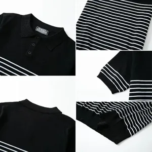 Men's knit stripe color block polo shirt short sleeve casual pullover top styles