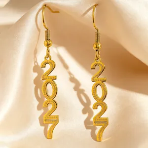 Gouden 2027 cijfer oorbellen minimalistisch roestvrij staal chique feestelijke sieraden