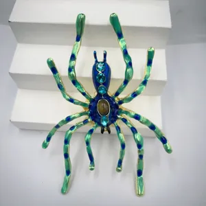 Moderna broche de araña azul verde esmaltada estrás insecto alfiler solapa unisex joya
