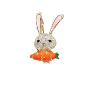 Jolie broche lapin avec strass scintillants et design de carotte, élégante épingle.