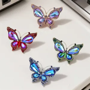 Retro Luxury Alloy Rhinestone Butterfly Brooch For Women Vintage Aurora Purple Crystal Insect Pin Suit Jacket Fashion Jewelry Accessory
