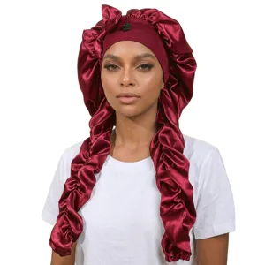 Long braid satin sleep bonnet for women silky hair care cap comfortable night cap
