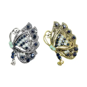 Retro rhinestone butterfly brooch set, elegant crystal suit pin for women's fashion wear.