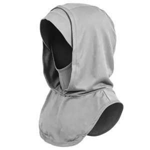 Solid color elastic balaclava hooded scarf combo detail view, breathable fabric design.
