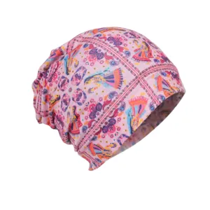 Pink bohemian print slouchy sleep cap double layer hair care fashion head cover for women