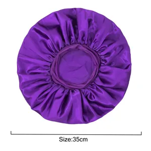 Purple satin hair bonnet for sleeping, extra large size 35cm, soft elastic night cap.