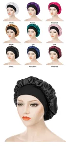 Satin sleep cap for women with wide elastic band, soft hair care bonnet in multi colors.
