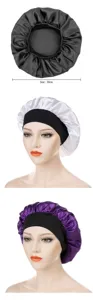 Satin sleep cap for women, wide band hair bonnet with elastic design, 30cm silk night cap.