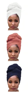 Solid color long headwrap turban cap for women, breathable sweat fabric stretch hair cover.