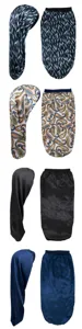 Long satin sleep cap for women, silky hair bonnet details showing multiple colors and patterns.