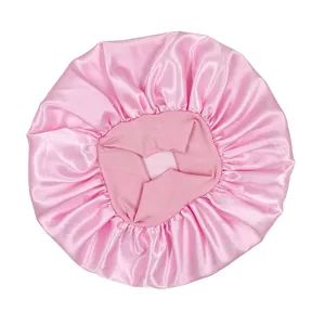 Pink satin hair bonnet oversized sleep cap silky night cap for women hair care styling