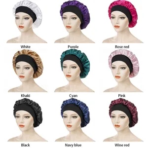 Satin sleep cap wide band hair care bonnet for women multi color variant display main image