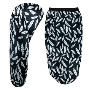 Black and white feather print long satin sleep cap, comfortable hair care bonnet for women.