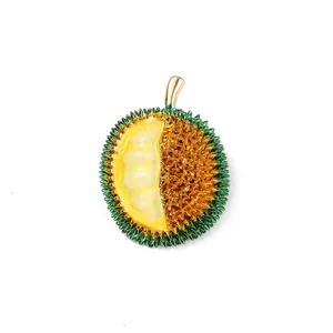 Creative Alloy Durian Fruit Brooch Green Crystal Flower Pin For Women Men Fashion Vintage Gold Plated Scarf Clip Clothing Jewelry