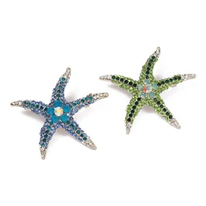 Vintage Alloy Starfish Rhinestone Brooch Pin Colorful Crystal Marine Life Scarf Clip Suit Decoration Jewelry Accessories Gift For Women