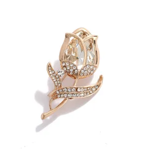 Gold plated crystal tulip flower brooch pin for women elegant scarf buckle accessory
