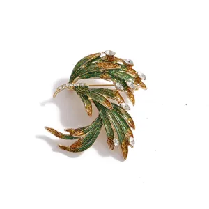 Broche pluma estrass creativa retro hueco esmalte corsage nicho diseno pin insignia