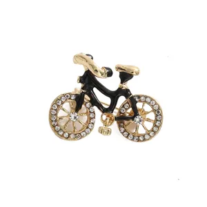 Exquisite vintage bicycle rhinestone brooch, elegant alloy crystal scarf pin jewelry.