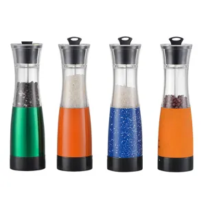 Portable electric pepper grinder set, gravity salt mill with transparent visual chamber design.