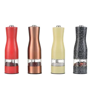 Electric pepper grinder set, multi-functional kitchen spice mill with clear visual chamber.
