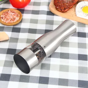 Stainless steel electric pepper grinder for kitchen, adjustable ceramic rotor salt mill.
