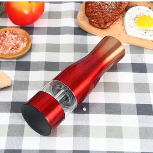 Electric pepper grinder with ceramic core, automatic spice mill for kitchen cooking, red finish.