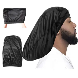 Uomini Seta Raso Wave Cap Fascia Larga Elastica Coda Lunga Cuffia Notturna Durag