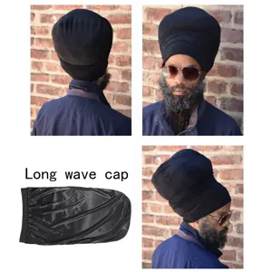 Berretto wave in seta da uomo con ampia fascia elastica per styling capelli e sonno, nero.