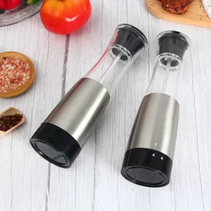 Portable electric salt and pepper grinder stainless steel dual chamber gravity pepper mill for kitchen