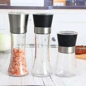 Moulin à Poivre Manuel en Verre Tête en Acier Inoxydable Moulin à Épices pour Cuisine Cuisson