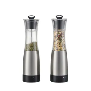 Electric gravity salt and pepper grinder set, stainless steel kitchen mill for spices and beans.