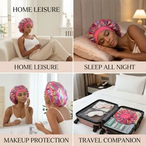 Large holographic satin sleep bonnet for women, shiny hair care cap for sleeping and daily use.