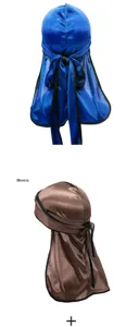 Silk satin durag long tail wave cap with black edge for men women hair styling and sleeping.