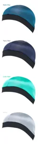 Vue détaillée du bonnet en soie en bleu foncé, bleu marine, bleu lac et argent avec bande élastique