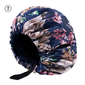 Women Satin Sleep Cap Adjustable Elastic Night Sleep Hat Floral Printed Silk-Like Bonnet Hair Care Sleep Accessories