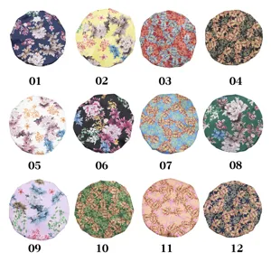 Printed satin sleep cap variant display main image showcasing colorful floral bonnets.