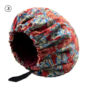 Fashion floral satin sleep cap for women, adjustable elastic night bonnet hair cover.