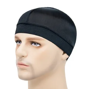 Bonnet perruque en soie noire respirant avec large bande élastique pour homme style