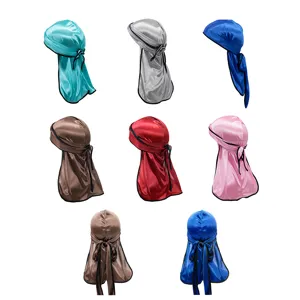 Silky satin long tail durag headwrap wave cap for men and women multi colors premium