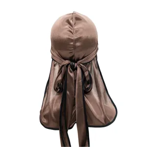 Silk satin long tail durag breathable wave cap for men and women brown hair head wrap