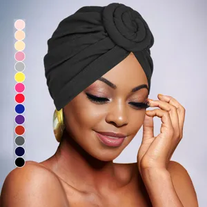 Women Fashion Turban Hat Solid Color Twist Knot Headwrap Muslim Hijab Soft Elastic Breathable Daily Headwear Cap