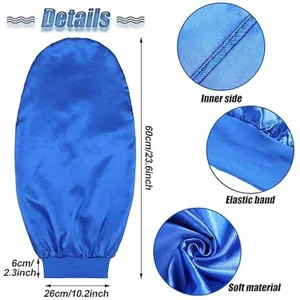 Satin long sleep cap detail showing elastic band, soft material and inner stitching quality.