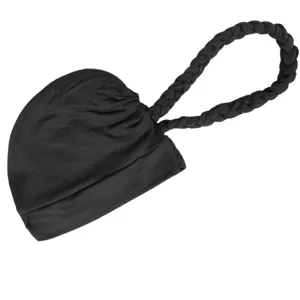 Black braided turban hat for women, stylish fashion head wrap and comfortable daily headwear.