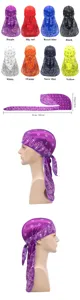Satin durag cap with paisley pattern, multi-color breathable headwrap for hip hop style and waves.