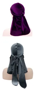 Velvet long tail durag detail view, showing exquisite stitching and smooth texture for hip-hop style.