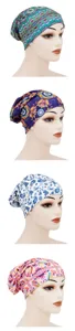 Women cotton printed chemo sleep cap satin lined stretchy turban hat for hair loss.