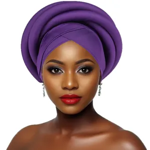 Purple African headwrap for women, 3D braided turban knot cap, ethnic fashion hair accessory.