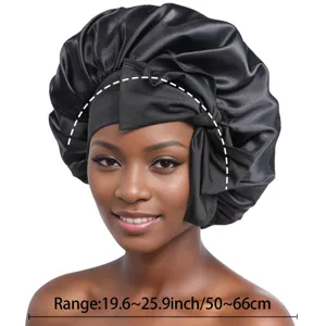 Bonnet de nuit en satin réglable pour femme, bonnet de couchage large pour cheveux.