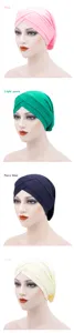 Details of women milk silk cross turban cap headwrap in pink green blue beige colors.
