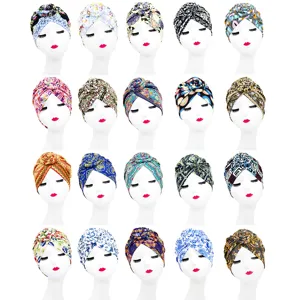 Women's Ethnic Style Turban Hat Vintage Floral Printed Swirl Flower Beanie Warm Windproof Elastic Head Wrap Cap